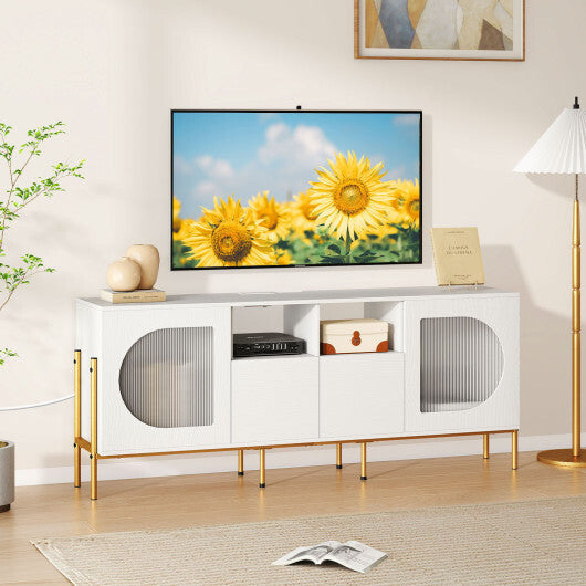 TV Stand for 70 Inch TV with Power Outlets Drawers and Open Shelves-White