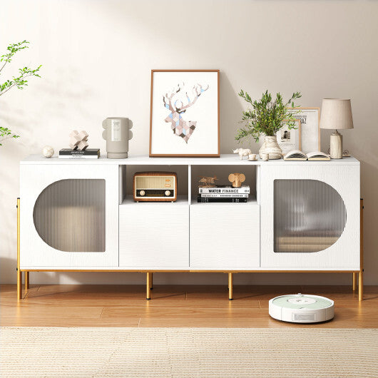 TV Stand for 70 Inch TV with Power Outlets Drawers and Open Shelves-White