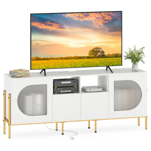TV Stand for 70 Inch TV with Power Outlets Drawers and Open Shelves-White