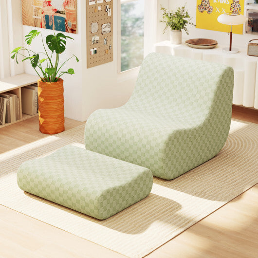 Bean Bag Chair with Ottoman and High Elasticity Sponge-Green
