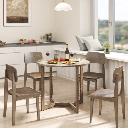 36 Inch Round Wood Dining Table for 2-4 People with Wing-shaped Pedestal Base-Grey W2B