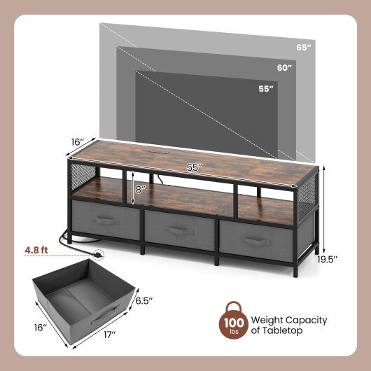 TV Stand for TVs up to 65 Inches with Power Outlets USB Charging-Rustic Brown