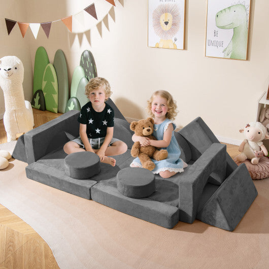 14 PCS Modular Kids Play Couch for Playroom and Bedroom-Gray
