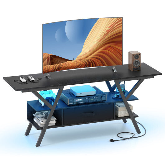 TV Stand for 65 Inch TVs with Power Outlets and LED Lights-Rustic Brown