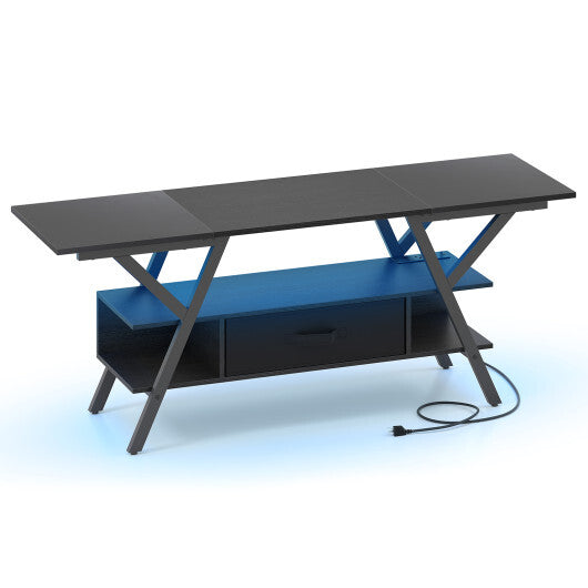 TV Stand for 65 Inch TVs with Power Outlets and LED Lights-Rustic Brown