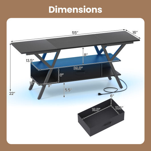 TV Stand for 65 Inch TVs with Power Outlets and LED Lights-Rustic Brown