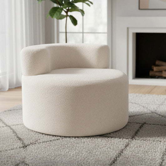 Moon-Shaped Floor Single Sofa Chair with Soft Teddy Fleece-Beige W2B