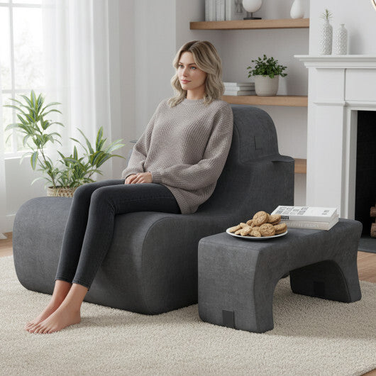 Floor Chair Lazy Sofa with Detachable Headrest-Gray W2B
