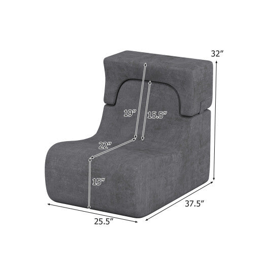 Floor Chair Lazy Sofa with Detachable Headrest-Gray W2B