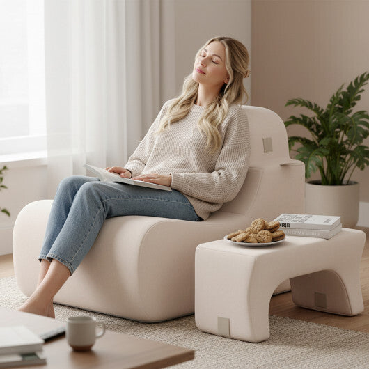 Floor Chair Lazy Sofa with Detachable Headrest-Gray W2B