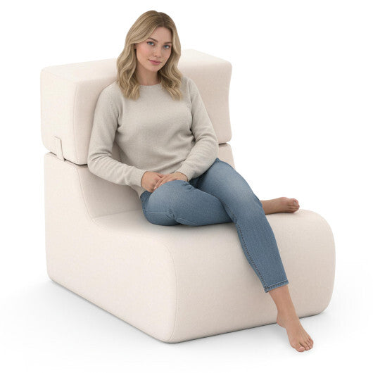Floor Chair Lazy Sofa with Detachable Headrest-Gray W2B