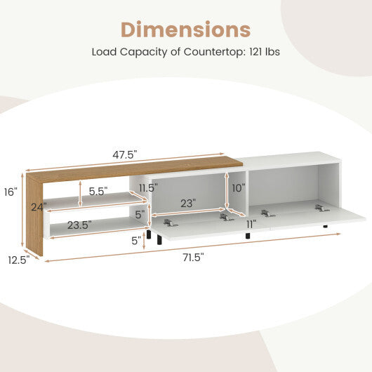 Modern TV Stand for 80 Inches TVs with Storage Shelves and Cabinets-White W2B