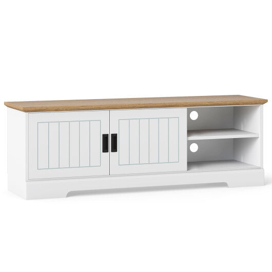 Farmhouse TV Stand for TVs up to 65 Inch with Sliding Doors and Storage Cabinets-White