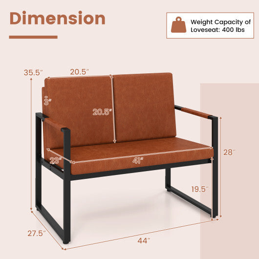 Modern Loveseat Sofa 2 Seater Small Couch-Brown W2B