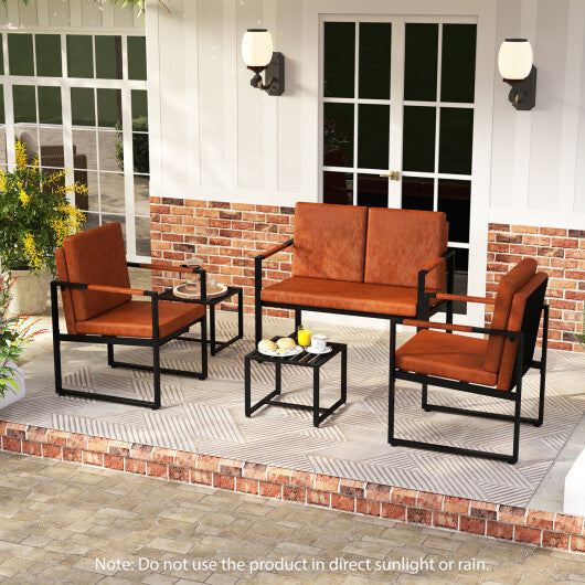 Set of 2 Metal End Tables with Slatted Tabletop-Black W2B