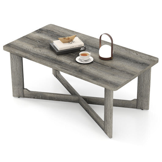 Rectangle Coffee Table Rubber Wood Base with X-Shaped Base-Gray