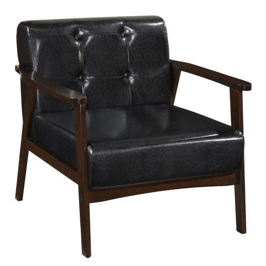 Rubber Wood Frame Accent Chair with Armrest for Living Room-Black