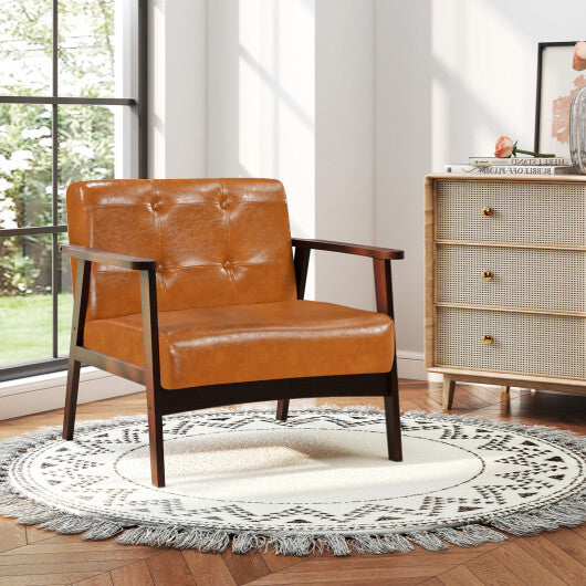 Rubber Wood Frame Accent Chair with Armrest for Living Room-Black