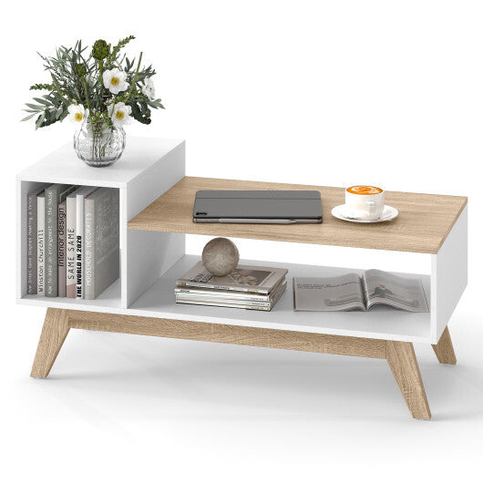 43 Inch Coffee Table with Stepped Tabletop and Storage Compartments-White W2B