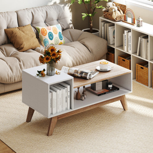 43 Inch Coffee Table with Stepped Tabletop and Storage Compartments-White W2B