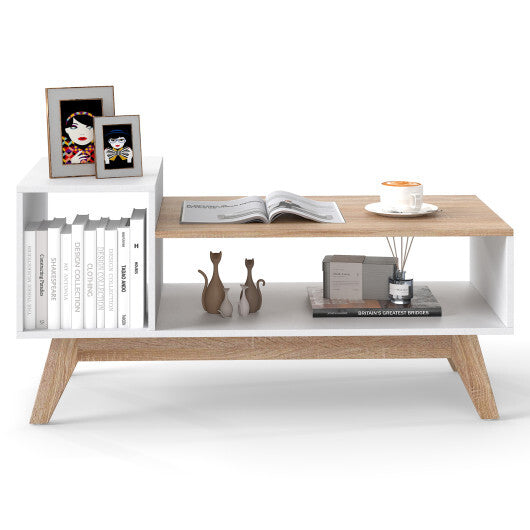 43 Inch Coffee Table with Stepped Tabletop and Storage Compartments-White W2B