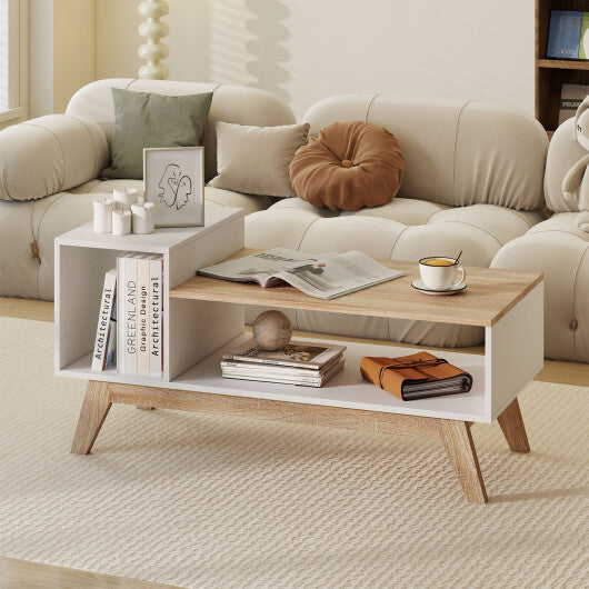 43 Inch Coffee Table with Stepped Tabletop and Storage Compartments-White W2B