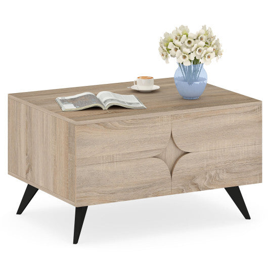 Farmhouse Accent Modern Coffee Table with Storage for Living Room Bedroom-Natural W2B