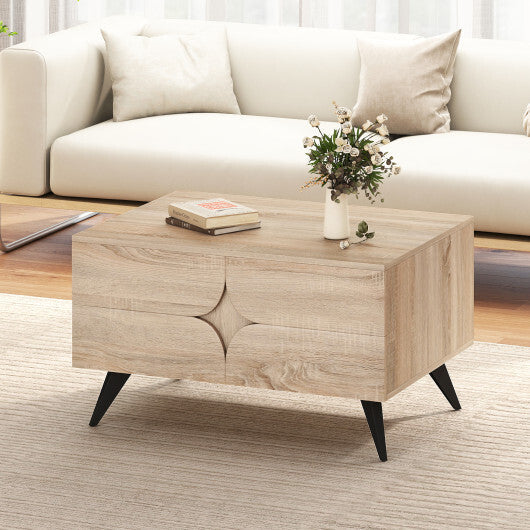 Farmhouse Accent Modern Coffee Table with Storage for Living Room Bedroom-Natural W2B