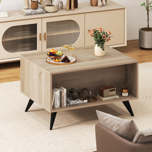 Farmhouse Accent Modern Coffee Table with Storage for Living Room Bedroom-Natural W2B