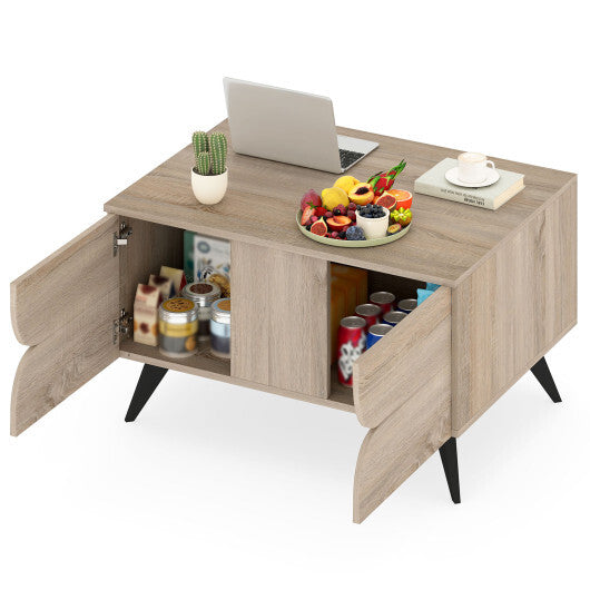 Farmhouse Accent Modern Coffee Table with Storage for Living Room Bedroom-Natural W2B