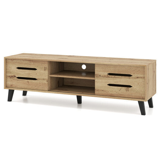 Mid Century Modern TV Stand with Sliding Doors and Cable Hole for 65 Inch TVs-Natural W2B