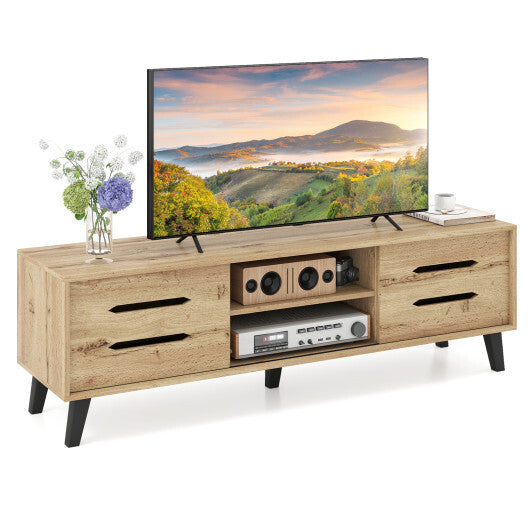 Mid Century Modern TV Stand with Sliding Doors and Cable Hole for 65 Inch TVs-Natural W2B