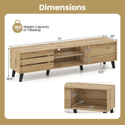 Mid Century Modern TV Stand for 80 Inch TVs with Sliding Door Cabinets and Storage Shelves-Oak W2B