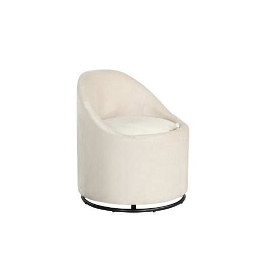 Barrel Chair with Storage 360 Swivel Upholstered Vanity Chair-Beige