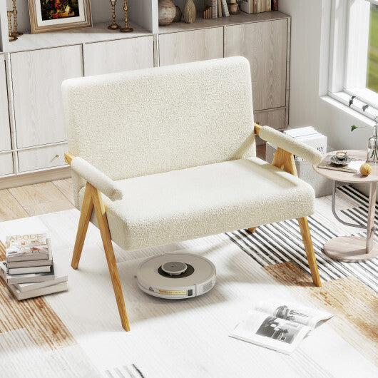 Loveseat Sofa with Armrests and Wooden Legs-Beige W2B