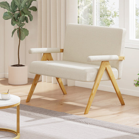 Loveseat Sofa with Armrests and Wooden Legs-Beige W2B