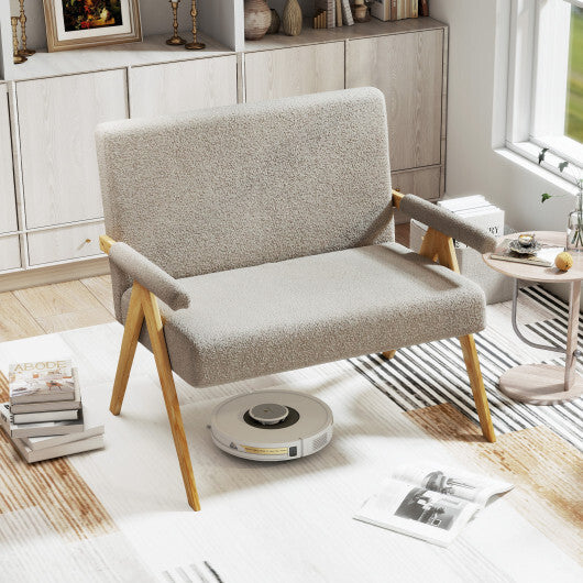 Loveseat Sofa with Armrests and Wooden Legs-Beige W2B