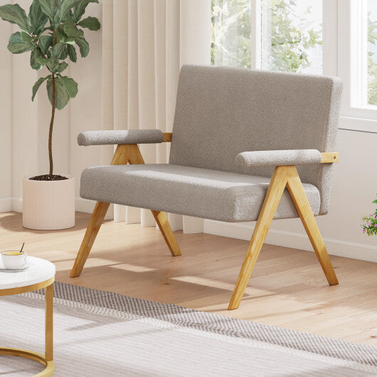 Loveseat Sofa with Armrests and Wooden Legs-Beige W2B