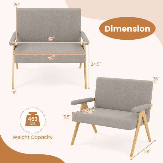 Loveseat Sofa with Armrests and Wooden Legs-Beige W2B