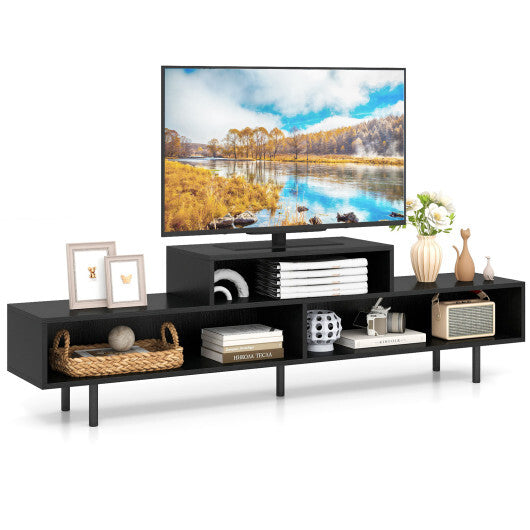 3 Cubby TV Stand for TVs up to 70 Inch with Open Storage Compartments-Rustic Brown W2B
