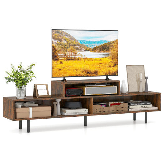 3 Cubby TV Stand for TVs up to 70 Inch with Open Storage Compartments-Rustic Brown - Color: Rustic Brown W2B