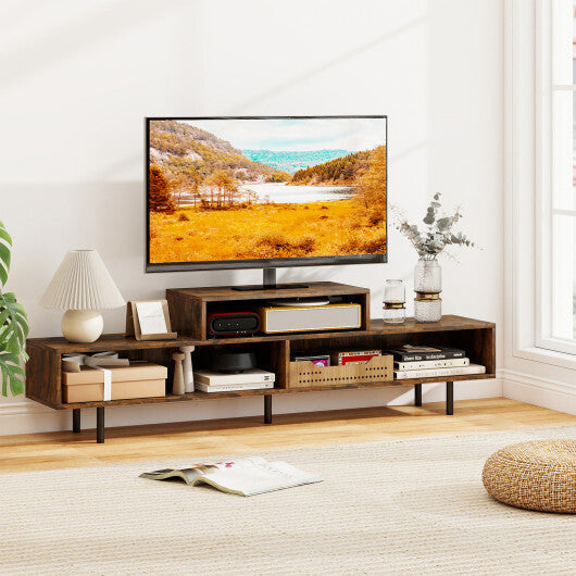 3 Cubby TV Stand for TVs up to 70 Inch with Open Storage Compartments-Rustic Brown - Color: Rustic Brown W2B