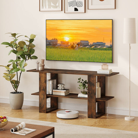 2-Tier TV Stand with Storage for TVs up to 55 Inch Console Table with Open Shelf-White W2B