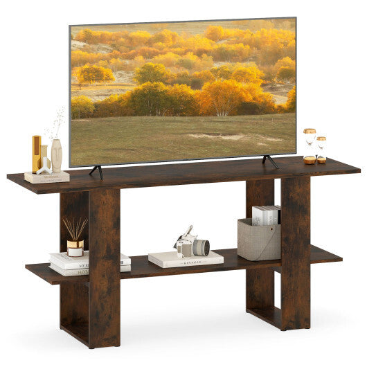 2-Tier TV Stand with Storage for TVs up to 55 Inch Console Table with Open Shelf-White W2B