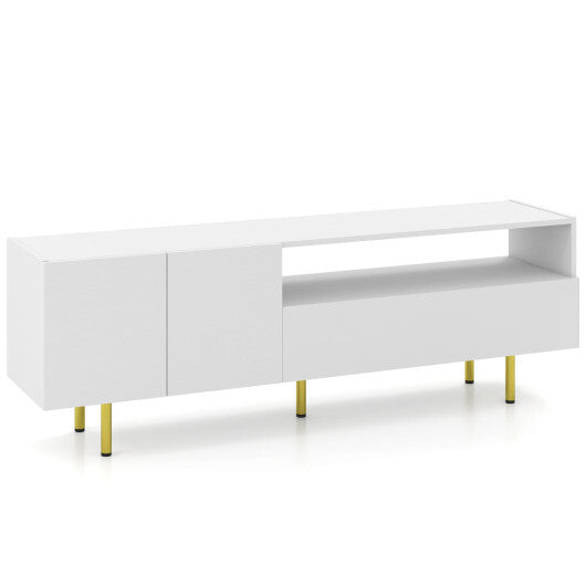TV Stand for TVs up to 70" with Storage Cabinet and Raised Metal Legs-White W2B