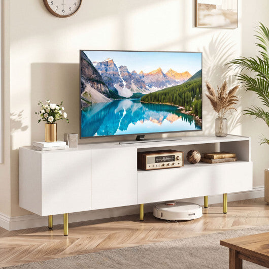 TV Stand for TVs up to 70" with Storage Cabinet and Raised Metal Legs-White W2B