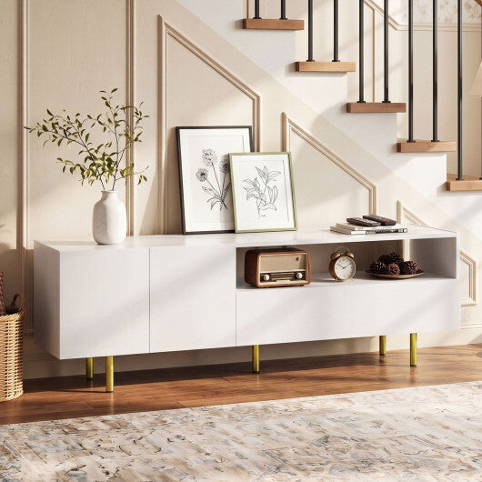 TV Stand for TVs up to 70" with Storage Cabinet and Raised Metal Legs-White W2B