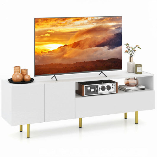 TV Stand for TVs up to 70" with Storage Cabinet and Raised Metal Legs-White W2B