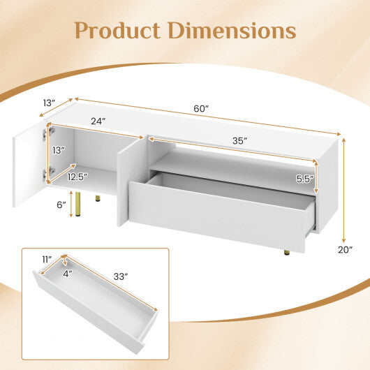 TV Stand for TVs up to 70" with Storage Cabinet and Raised Metal Legs-White W2B
