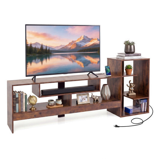 Cube TV Stand for 55 Inch TV with Power Outlets and Open Storage Shelves-Rusticbrown W2B